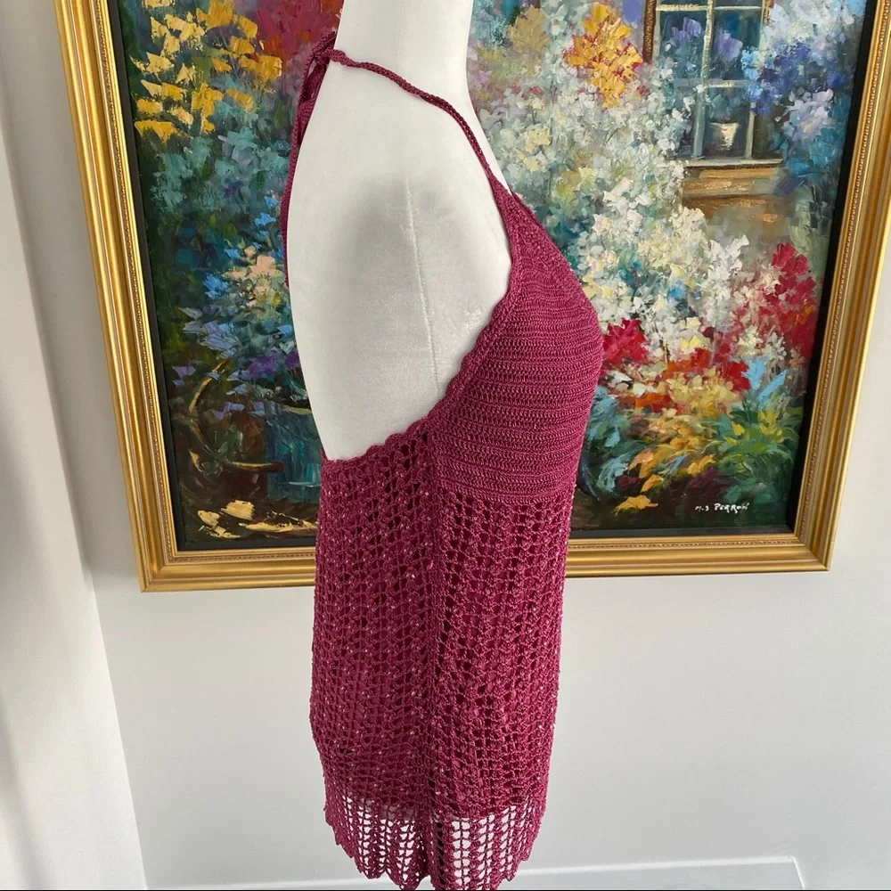 Y2K FLIRTY CROCHET HALTER TOP LE CHATEAU / SIZE XL - Picture 5 of 10